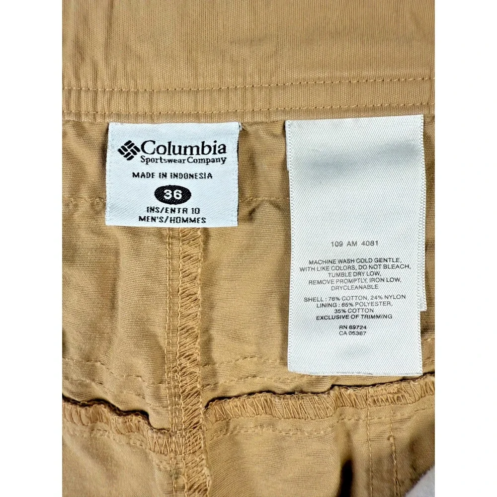 Columbia Cargo Shorts Mens 36x9.5  Relaxed Fit Cotton Beige Outdoor Beach Summer